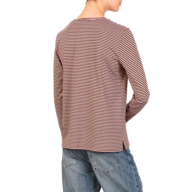 Zeroassoluto-Striped crew-neck jersey T-shirt - dark brown/pink