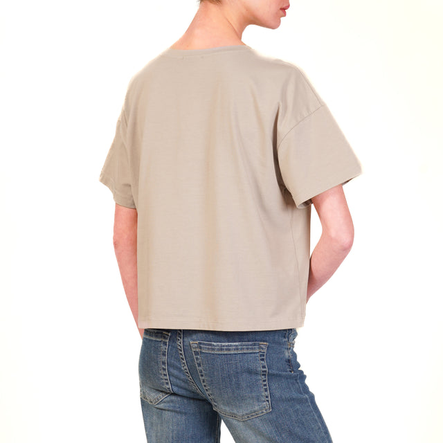 Zeroassoluto-T-shirt scatola cotone elasticizzato mezza manica - taupe