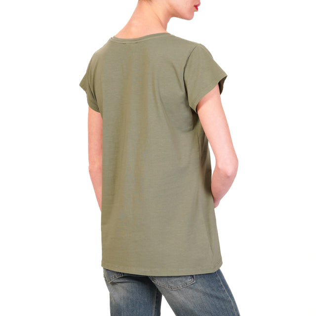 Zeroassoluto-T-shirt scollo v mezza manica cotone elasticizzato - militare