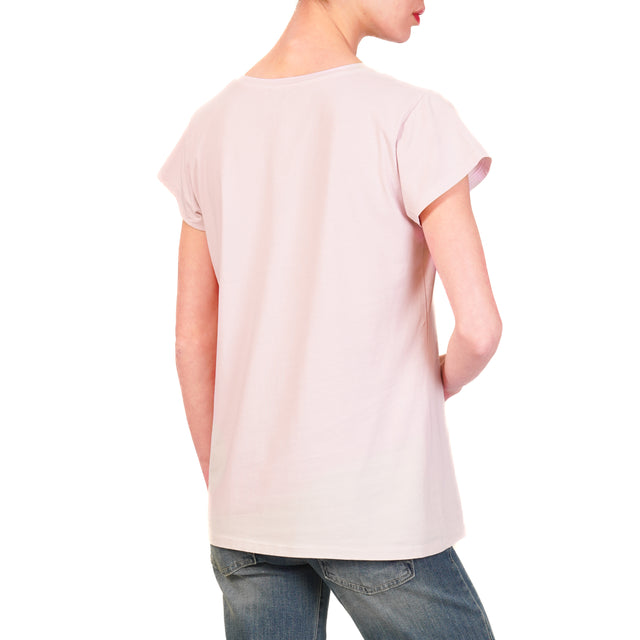 Zeroassoluto-T-shirt scollo v mezza manica cotone elasticizzato - rosa