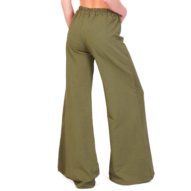 Zeroassoluto-Pantalone a zampa felpa light - militare