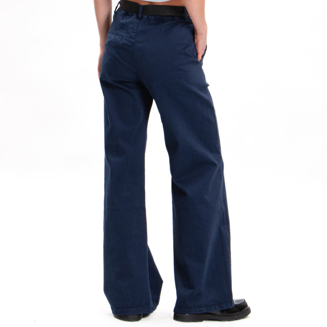 Zeroassoluto-Pantalone LILLY palazzo cotone elasticizzato - blu