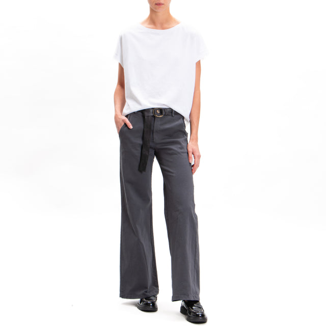 Zeroassoluto-Pantalone LILLY palazzo cotone elasticizzato - piombo