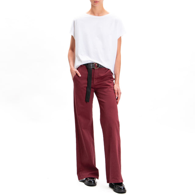 Zeroassoluto-Pantalone LILLY palazzo cotone elasticizzato - vino