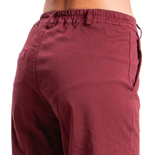 Zeroassoluto-Pantalone LILLY palazzo cotone elasticizzato - vino