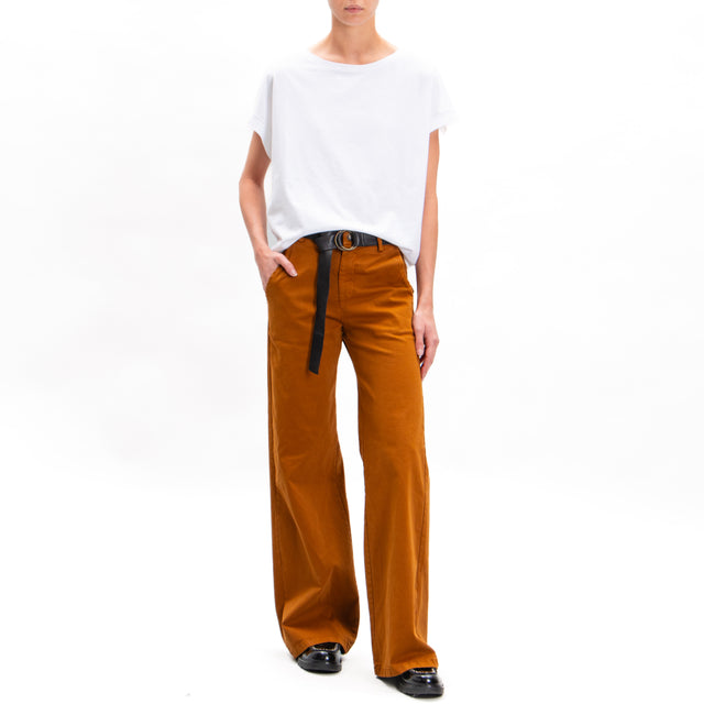 Zeroassoluto-LILLY palazzo pants in stretch cotton - whiskey