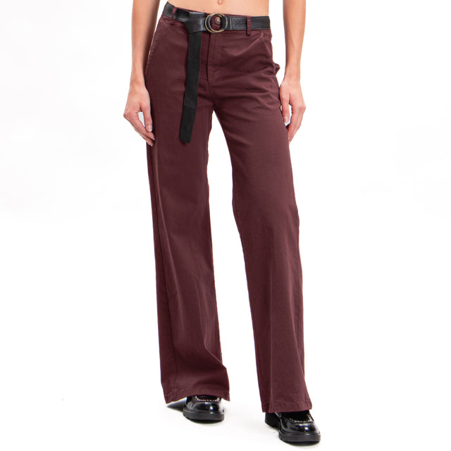 Zeroassoluto-LILLY palazzo trousers in stretch cotton - burgundy