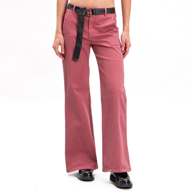 Zeroassoluto-Pantalone LILLY palazzo cotone elasticizzato - rose