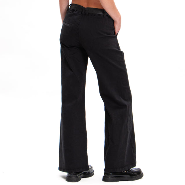 Zeroassoluto-Pantalone LILLY palazzo cotone elasticizzato - nero