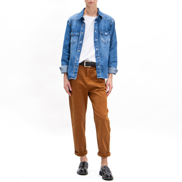 Zeroassoluto-Pantalone LOLA boyfriend cotone elasticizzato - whiskey