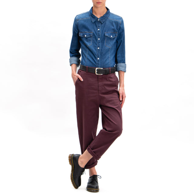 Zeroassoluto-Pantalone LORY baggy cotone elasticizzato - burgundy