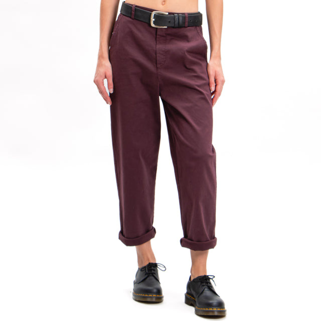 Zeroassoluto-LORY baggy stretch cotton trousers - burgundy