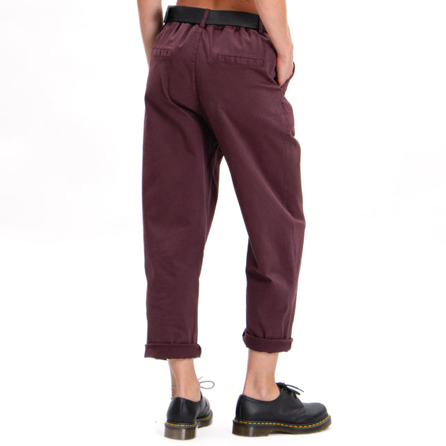 Zeroassoluto-LORY baggy stretch cotton trousers - burgundy