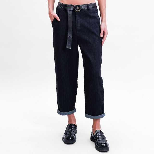 Zeroassoluto-Pantalone LORY baggy tela jeans elasticizzata - denim nero