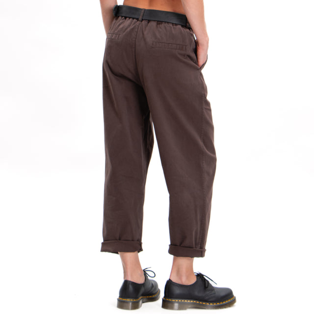 Zeroassoluto-Pantalone LORY baggy cotone elasticizzato - moro