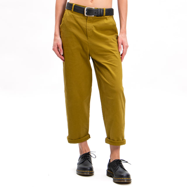 Zeroassoluto-LORY baggy stretch cotton trousers - oil