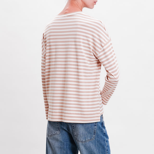 Zeroassoluto-T-shirt righe scatola in jersey - off white/sand