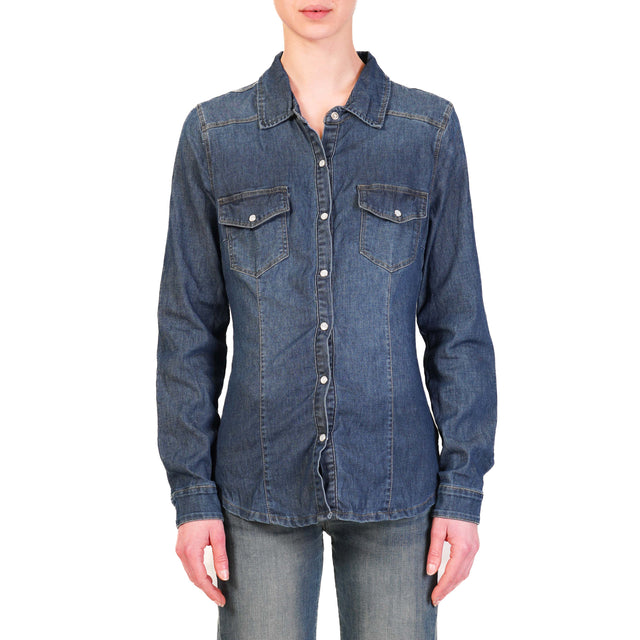 Zeroassoluto-Camicia CAMILLA slim fit tela denim light stretch - denim scuro