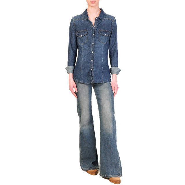 Zeroassoluto-Camicia CAMILLA slim fit tela denim light stretch - denim scuro