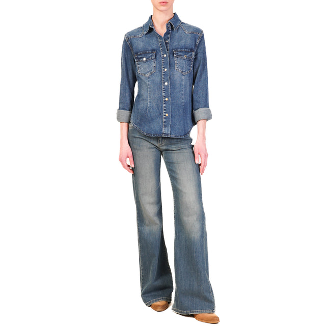 Zeroassoluto-Camicia CARLOTTA  slim fit tela denim elasticizzato - denim scuro