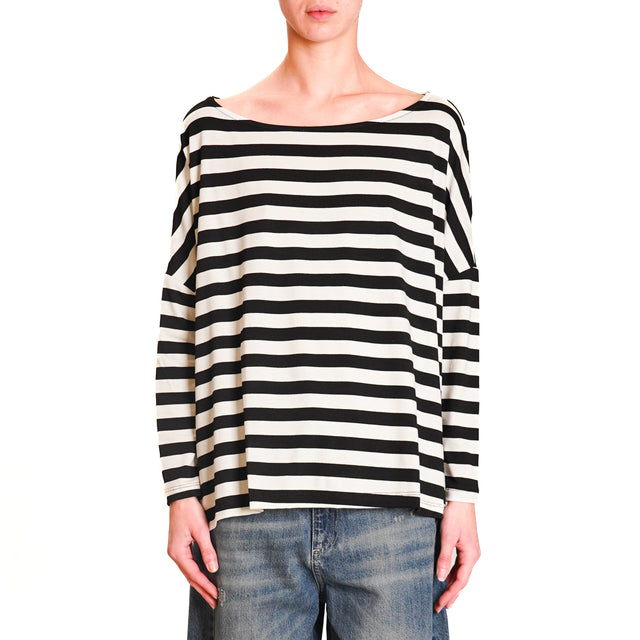 Zeroassoluto-T-shirt CLIO riga larga in jersey - latte/nero