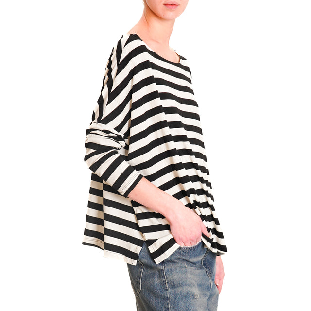 Zeroassoluto-T-shirt CLIO riga larga in jersey - latte/nero