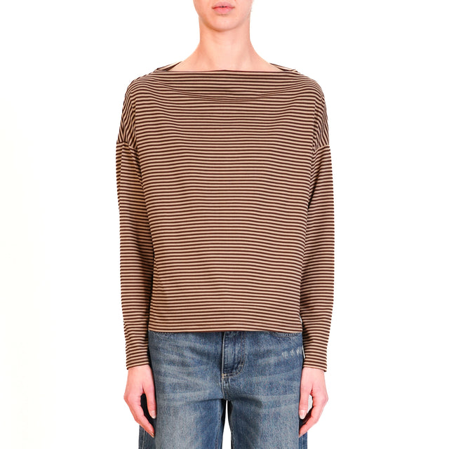 Zeroassoluto-T-shirt CLOE righe in jersey - moro/beige