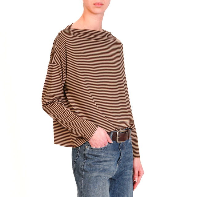 Zeroassoluto-T-shirt CLOE righe in jersey - moro/beige