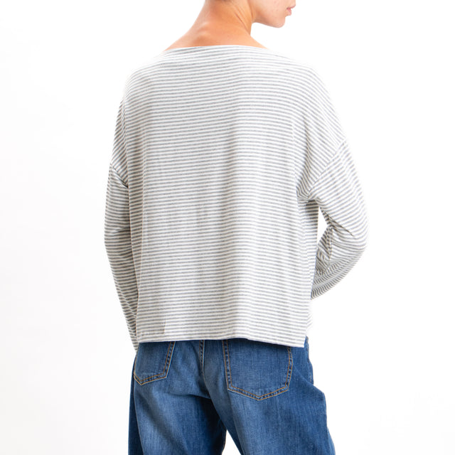 Zeroassoluto-T-shirt CLOE righe in jersey - latte/grigio melange