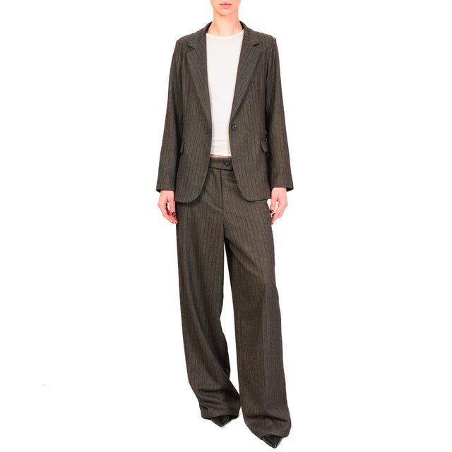 Zeroassoluto-Pantalone GENDER wide leg genderless - spinato beige/nero