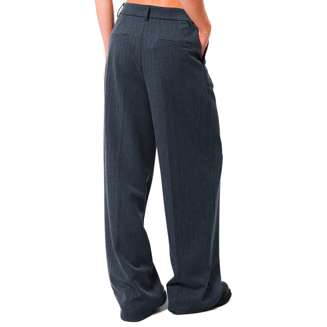 Zeroassoluto-Pantalone GENDER wide leg genderless - spinato blu