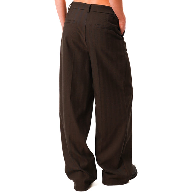 Zeroassoluto-Pantalone GENDER wide leg genderless - spinato moro