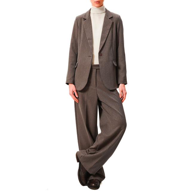 Zeroassoluto-GENDER wide leg genderless trousers - dove grey herringbone