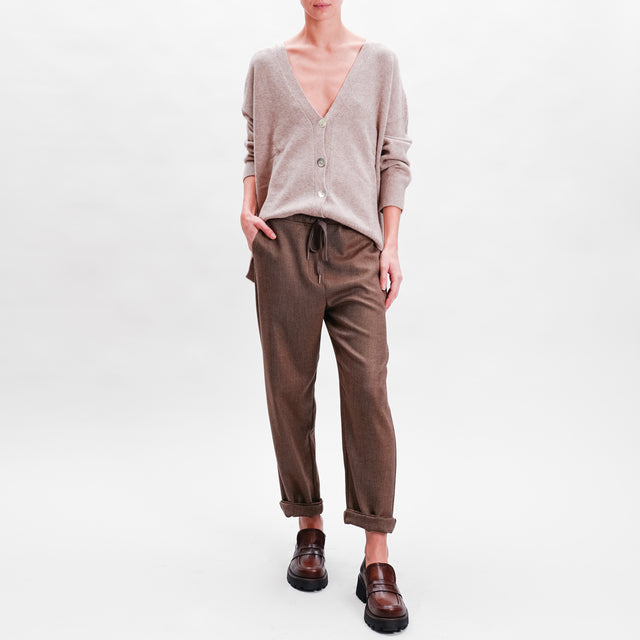 Zeroassoluto-Pantalone GILDA baggy con coulisse - diagonale camel/moro