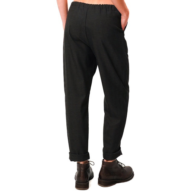 Zeroassoluto-GILDA baggy trousers with drawstring - anthracite herringbone