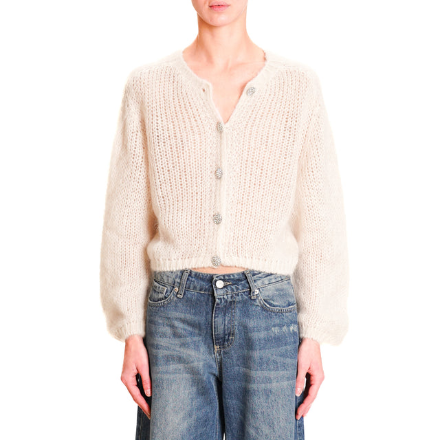 Zeroassoluto-Cardigan mohair bottoni gioiello - burro