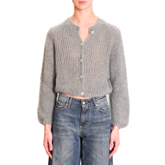 Zeroassoluto-Cardigan mohair bottoni gioiello - grigio