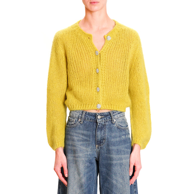 Zeroassoluto-Cardigan mohair bottoni gioiello - lime