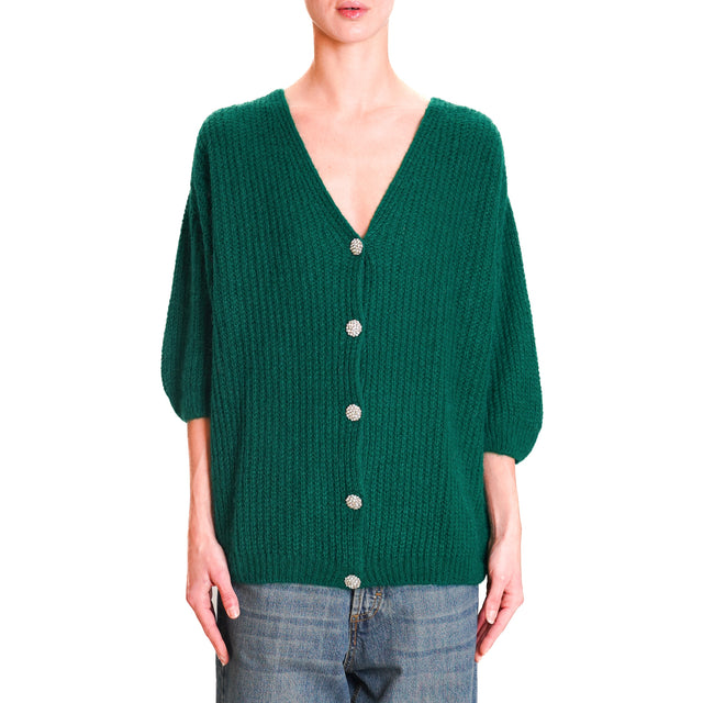 Zeroassoluto-Cardigan mohair bottoni gioiello - smeraldo