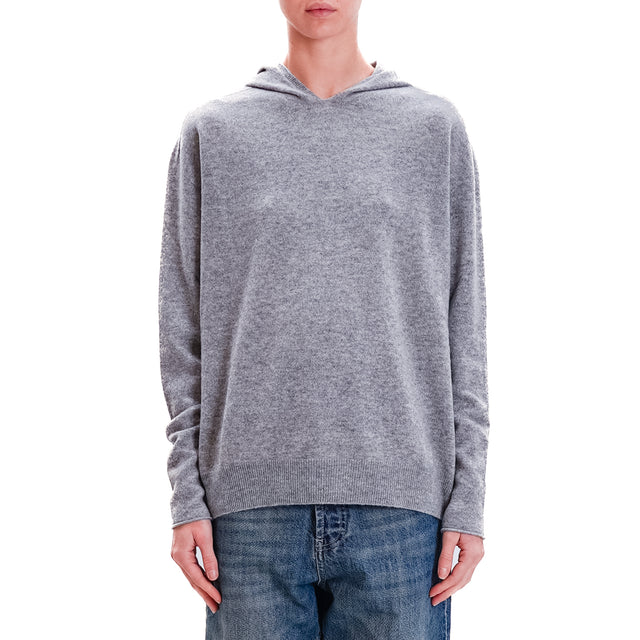 Zeroassoluto-Maglia con cappuccio 100% lana SOFT - grigio melange