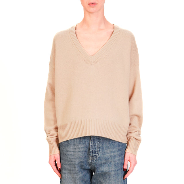 Zeroassoluto-Maglia scollo v 100% LANA SOFT - beige