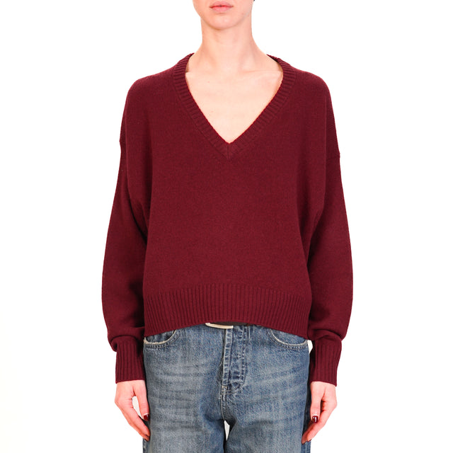 Zeroassoluto-Maglia scollo v 100% LANA SOFT - Bordeaux