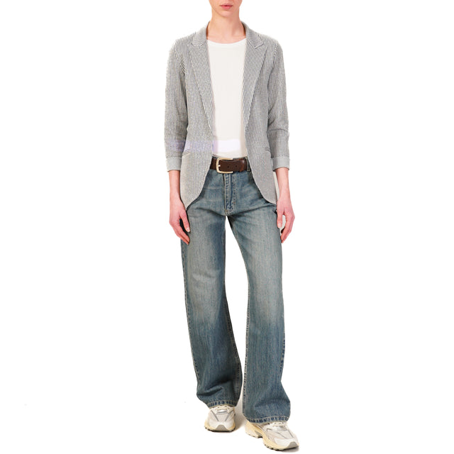 Zeroassoluto-Giacca JIN elasticizzata - righe lurex jeans/latte