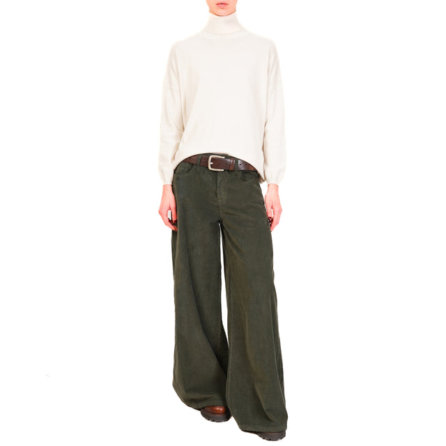 Zeroassoluto-Pantalone LANY wide leg velluto millerighe elasticizzato  - militare