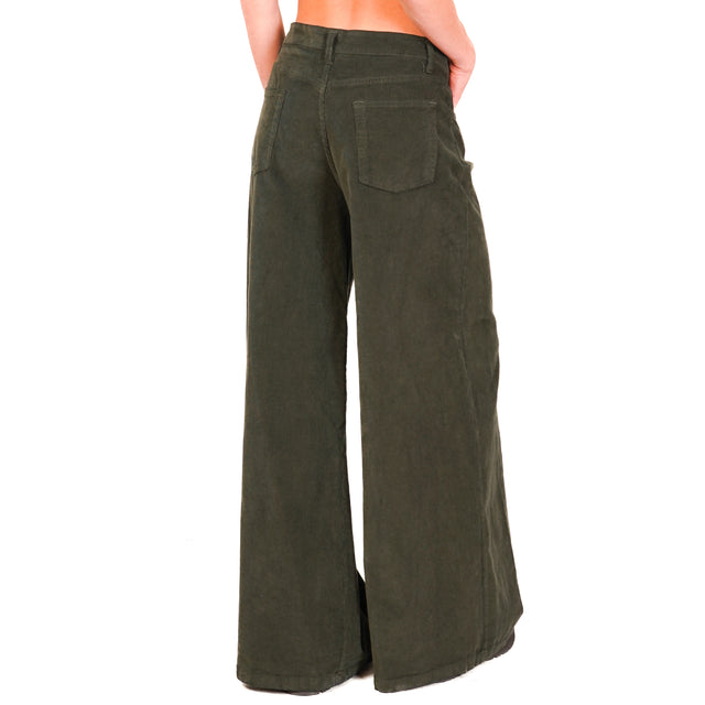 Zeroassoluto-Pantalone LANY wide leg velluto millerighe elasticizzato  - militare