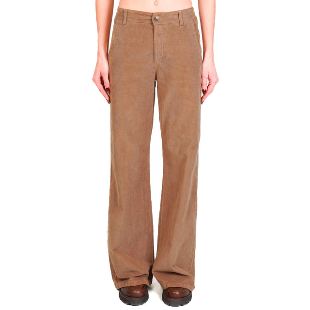 Zeroassoluto-Pantalone LILLY palazzo in velluto millerighe elasticizzato - camel