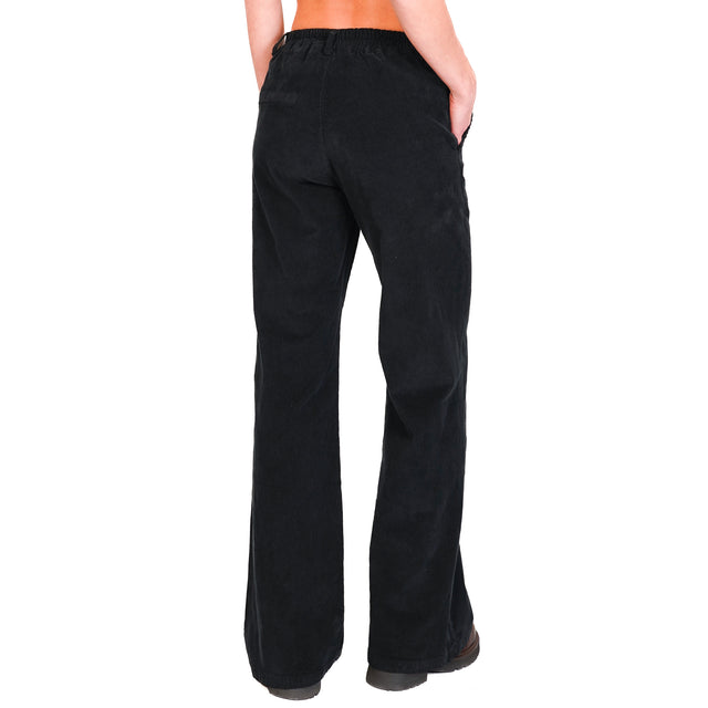 Zeroassoluto-Pantalone LILLY palazzo in velluto millerighe elasticizzato - nero