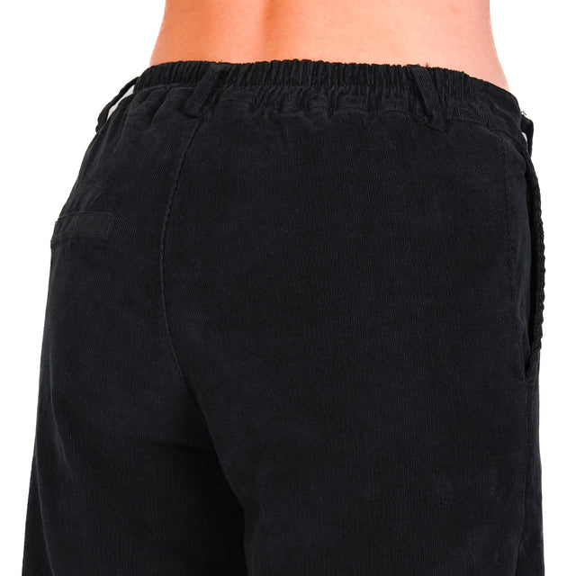 Zeroassoluto-Pantalone LILLY palazzo in velluto millerighe elasticizzato - nero