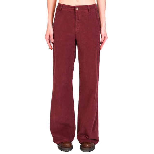 Zeroassoluto-LILLY palazzo trousers in stretch mmillerighe velvet - wine