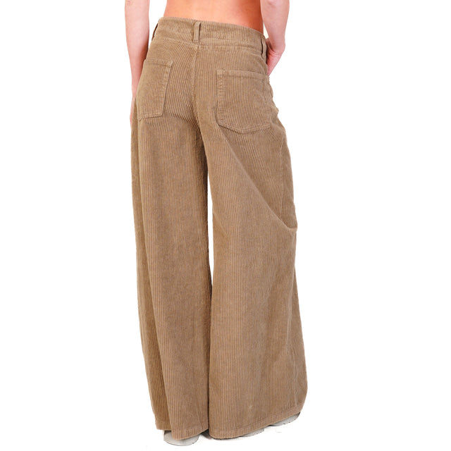 Zeroassoluto-Pantalone LOIR wide leg velvet 500 lines stretch - camel